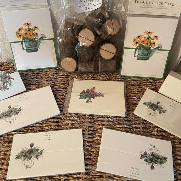 Pine Wood Place Setting Holders Caspari & Claudia Laub 1988 Die Cut Place Cards - Picture 12 of 16